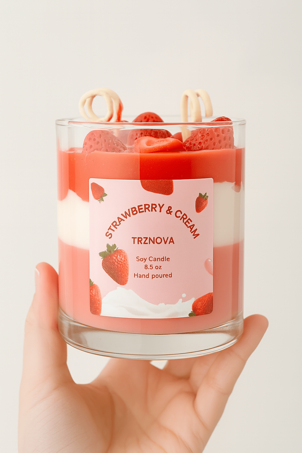 Strawberry & Cream Dessert Soy Candle - TRZNOVA -